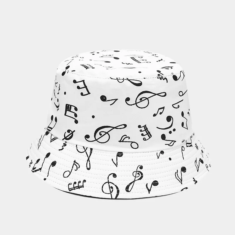 Naujas Spausdinta Muzikos Žavesio Kibiro Kepurę Dvipusis Žvejo Skrybėlę Moterų Vasaros Kelionės Lauko skėtį nuo saulės Skrybėlę nuo Saulės Bob Skrybėlę 2