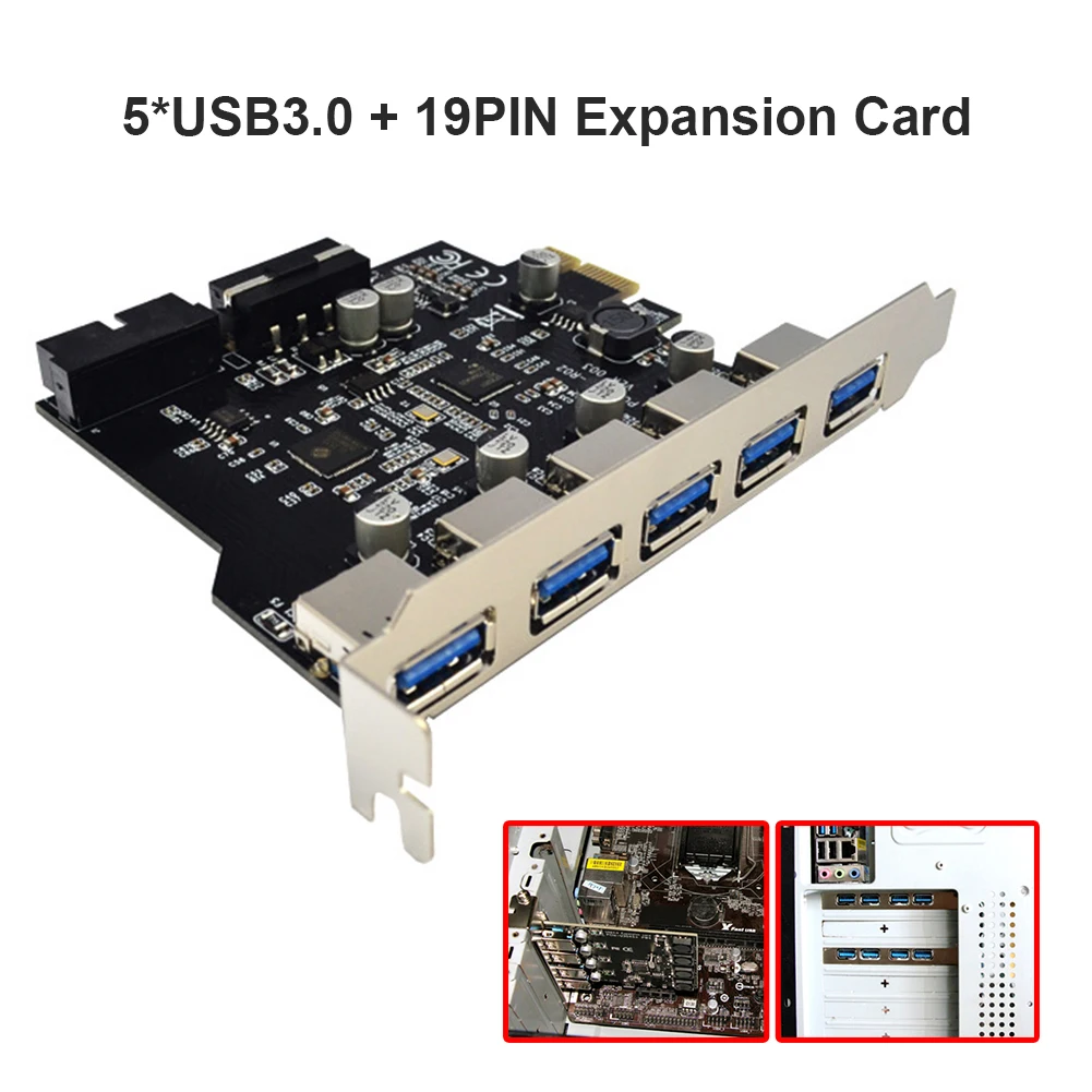 USB 3.0 PCI-E Išplėtimo Plokštę 5 Uostai KONCENTRATORIUS Adapteriu KOMPIUTERIO PCI Express Extender Modulis Valdybos LINUX sistema 2