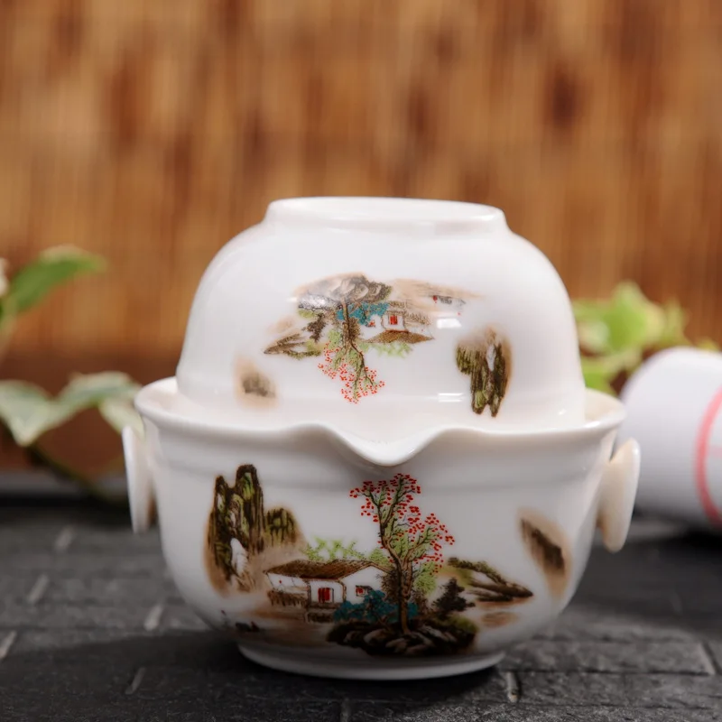 Kinija geras produktas, kuaikebei Kung Fu Arbatos rinkinys Apima 1 Pot 1 Puodelis, Aukštos kokybės elegantiškas gaiwan,Gražus ir lengvai virdulys arbatinukas 2
