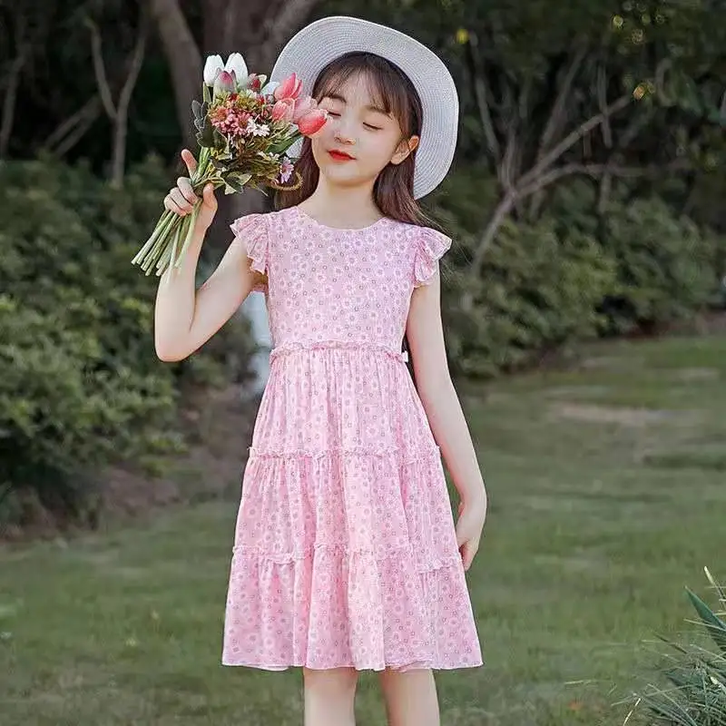 Mergaičių vasaros suknelė 2021 naujų vaikų princesė merginos vakarų gėlių šalies gimtadienio P4738 2