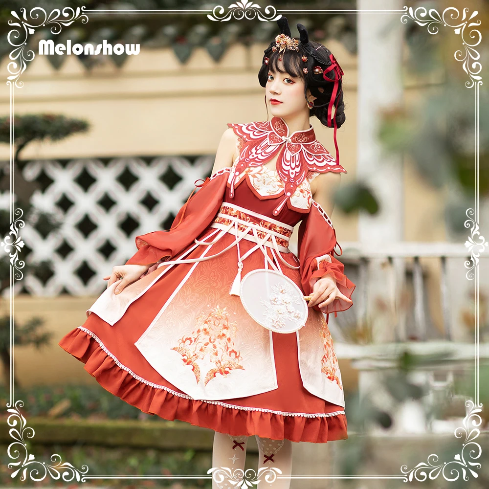 Melonshow Lolita Dress Plius Dydžio Raudonos Kinų Stiliaus Saldus Princesė Viktorijos Suknelė Moterims Kawaii Drabužius Cosplay Kostiumas 2
