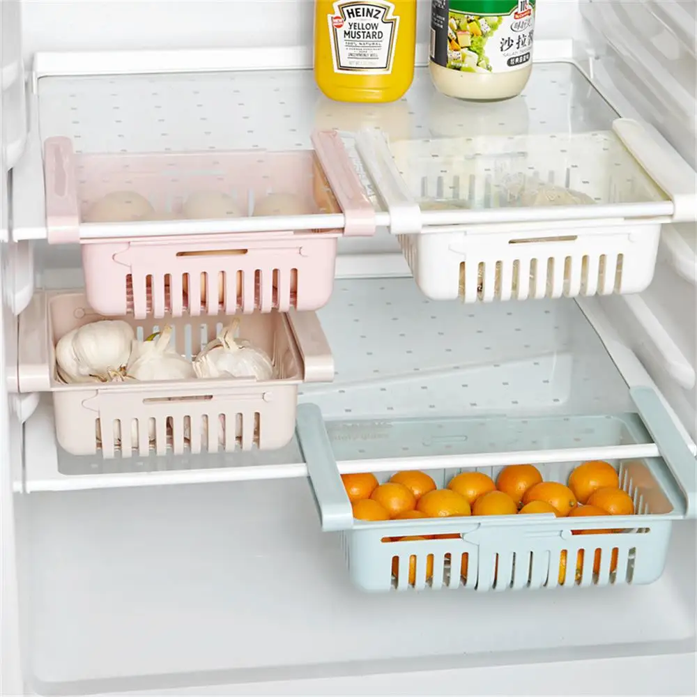 Reguliuojamas Plastikinio Šaldytuvas Laikymo Krepšiai, Traukti iš Stalčių Virtuvės Reikmenys Saugojimo Konteineris Šaldytuvas Organizatorius 2