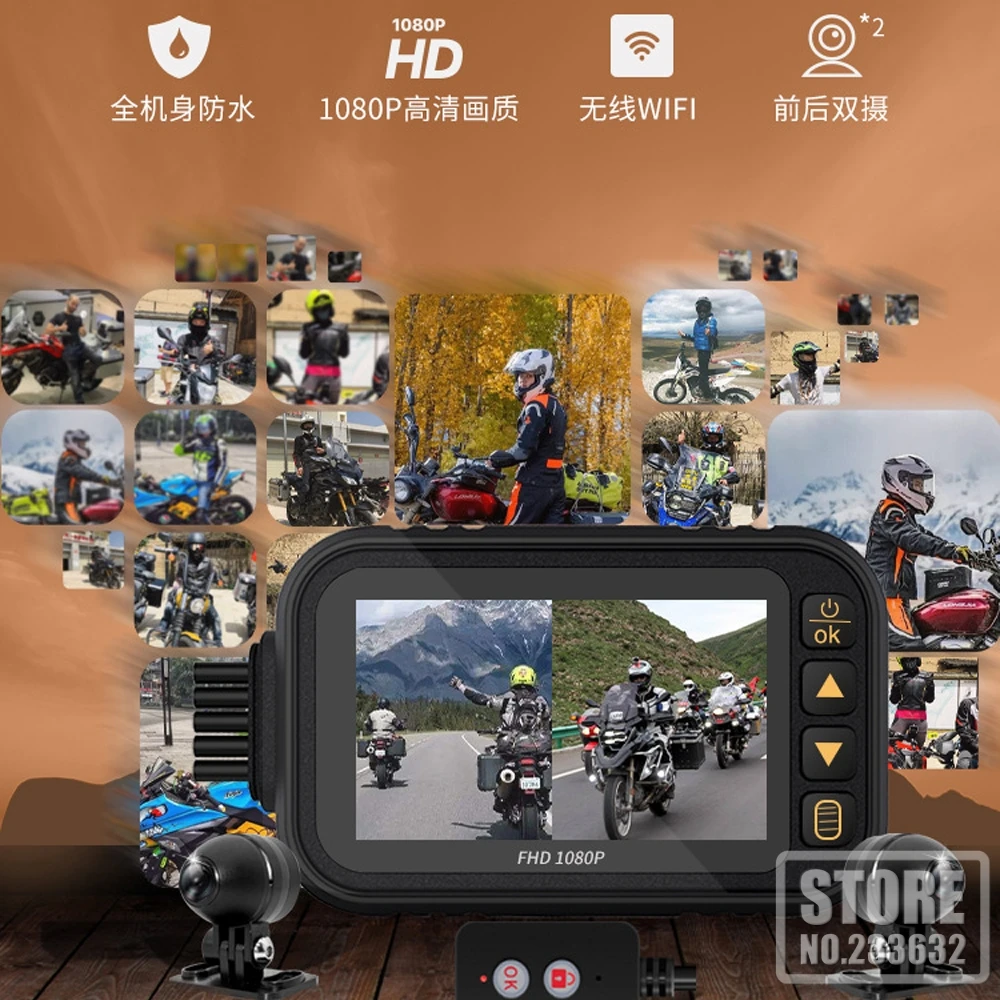 Motociklo DVR Brūkšnys Kamera Full HD 1080P+720P Priekiniai Galinio vaizdo Vandeniui Motociklas, Fotoaparatas, Diktofonas Lauke Motociklo Vairavimo Diktofonas 2
