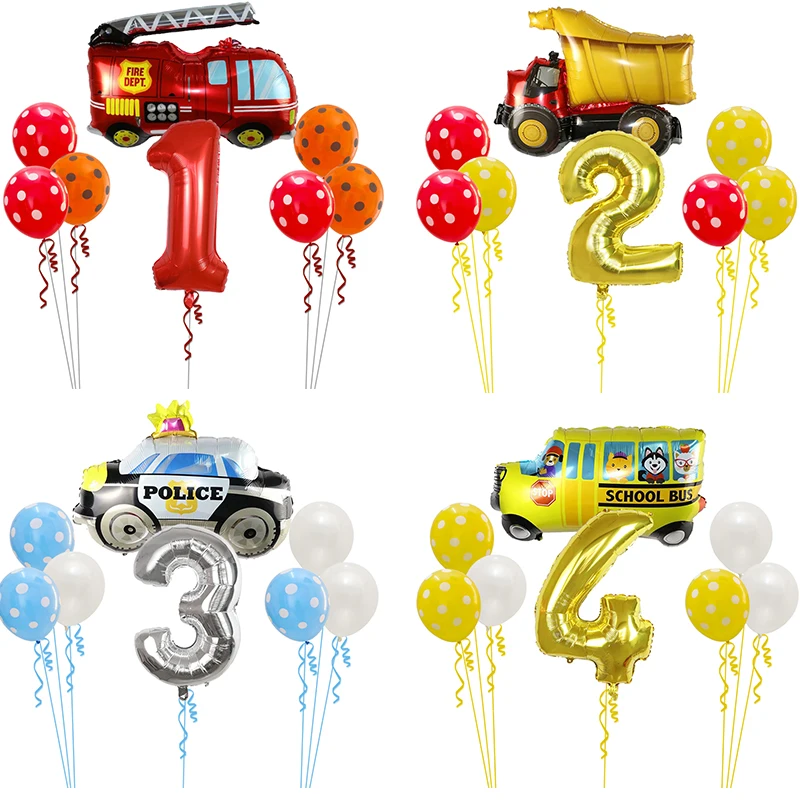 8Pcs Cartoon Automobilių Kolbų Sunkvežimių Traukinio Orlaivių Folija Balionas Vaikų 1 2 3 Numeris Dovanos Gimtadienio Dekoracijas Vaikų Žaislas 2