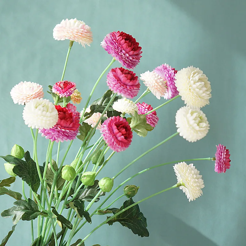 NAUJAS 5 vadovai pavasario chrizantemų daisy gėlių šaką su lapais aukštos kokybės dirbtinės gėlės namų dekoro 2