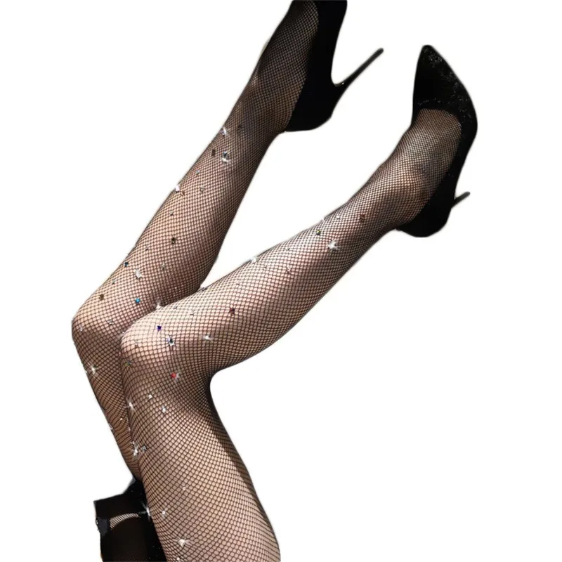 Kalnų krištolas Akių žvejybos tinklas Pėdkelnės Moterims, Sexy Black Crystal Spalvos Deimantų Šalies Plus size dizaineris kūno kojinės bling triko 2