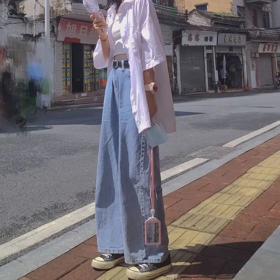 Džinsai Moterims Harajuku Retro Korėjos Stiliaus Studentų Derliaus Streetwear Paaugliams Čiuožėjas Paprastas Atsitiktinis, Kietas Klasikinis Aukšto Juosmens Baggy 2