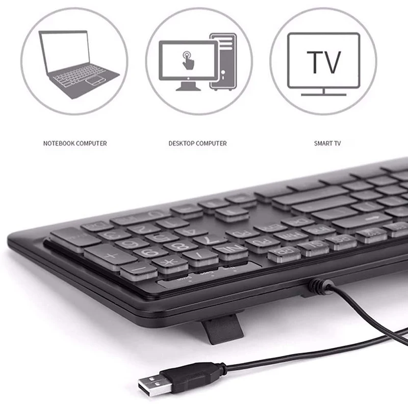 Deluxe Klaviatūra su foniniu Apšvietimu,Didelis Spausdinimo Laidinio USB Klaviatūra su Didelio Kontrasto Klavišus ir Balta Apšviestas LED Kostiumas 2