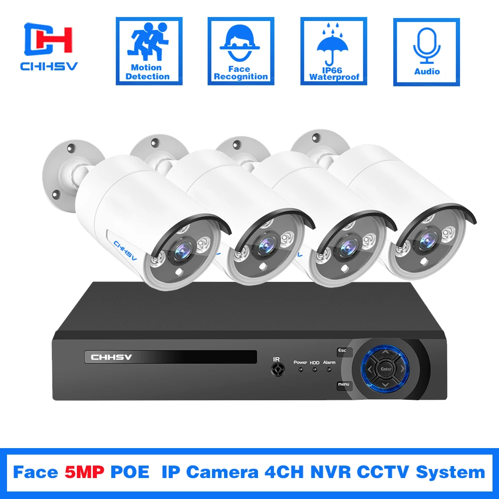 VAIZDO Kameros Apsaugos Sistemos Komplektas 4ch 5MP POE NVR Rinkinys, Lauko Namas CCTV Vaizdo Stebėjimo, IP Stebėjimo Kamerų Sistemą Xmeye 2