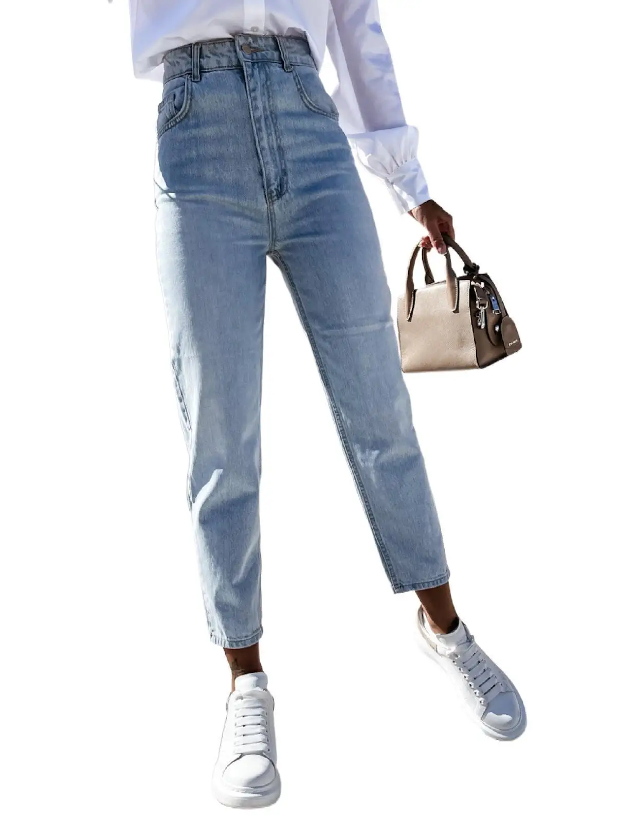 Moterų aukšto juosmens džinsus, tiesios plonos sujungimas užtrauktukas kelnės atsitiktinis rudenį tiesios kelnės 2
