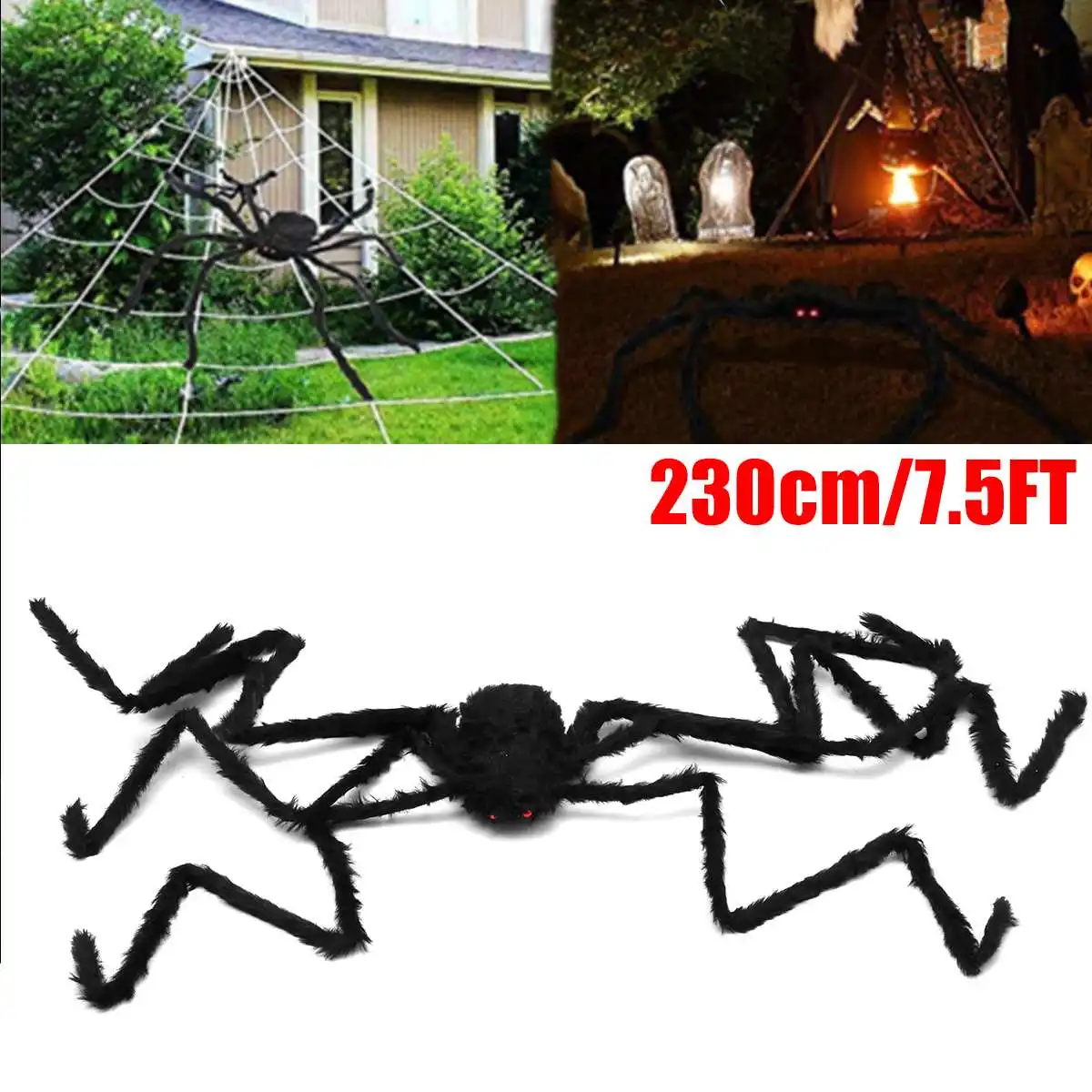 230cm 60cm Plaukuotas Giant Spider Apdailos Helovinas Apdailos Prop Haunted House Dekoro Atostogų Voras Papuošalai Šaliai Dekoro 2