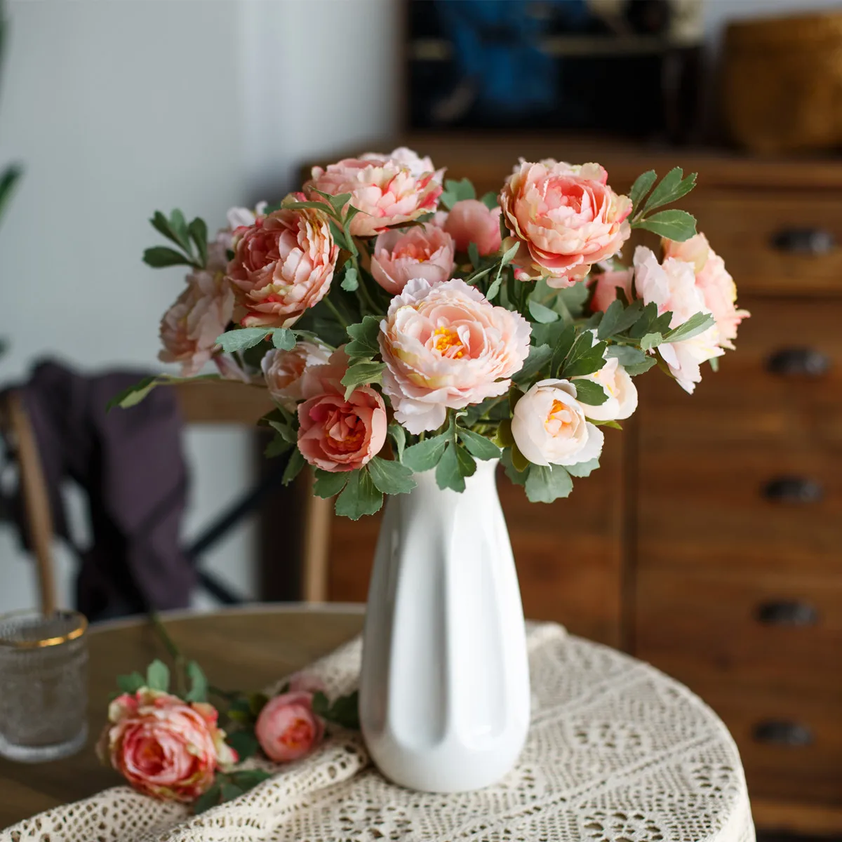 59cm Rose Pink Silk Bijūnas Dirbtinių Gėlių Puokštė Pigūs Netikrą Gėlės Namuose Vestuvių patalpų Apdaila 2