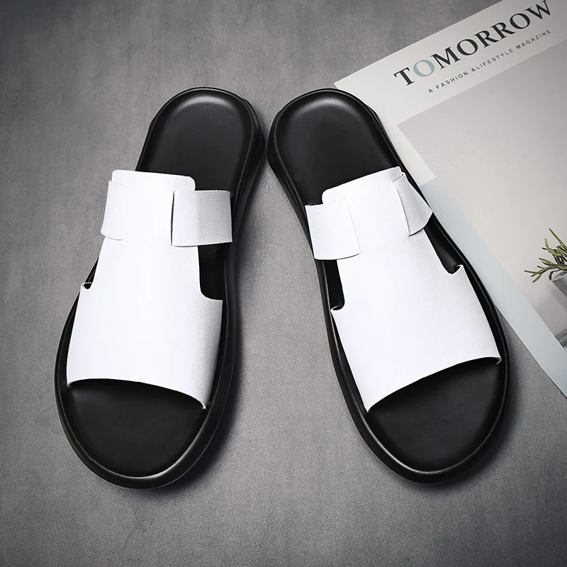 2021 mens sandalas prabangus natūralios odos šlepetės vasaros Aukštos Kokybės sandalai paslysti ant lengvas, kvėpuojantis juoda 2