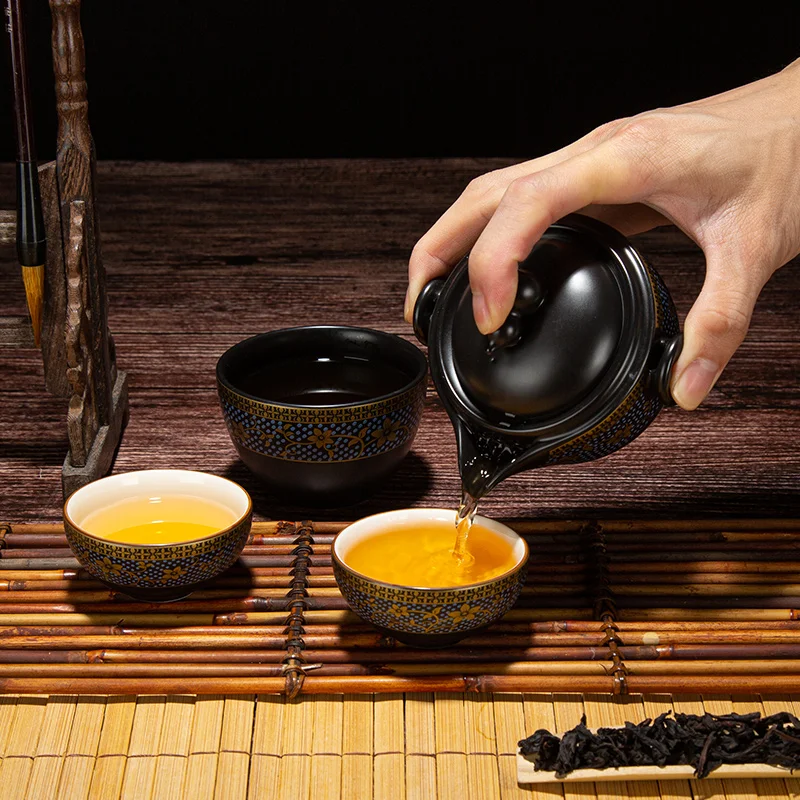 1 Nustatykite, Arbata Kelionės Arbatos Rinkinys Keramikos 1 Pot 3 Puodeliai Nešiojamų Arbatinukas Kung Fu TeaSet Teaware Rinkinys su Filtru Gėlių Teawares Ceremonija 2