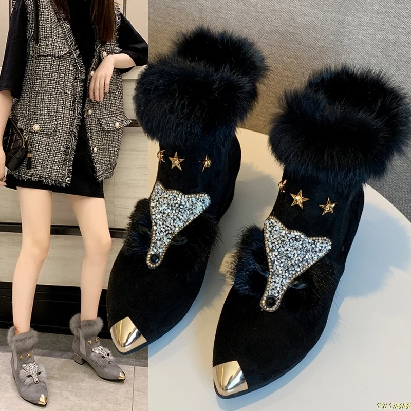 Karšto Pardavimo fox modelio žiemos butas mokasīni, moterų metalo pažymėjo tne blizgučiai kailio mokasinai prekės ženklo dizainas baleto butai ponios batų 2