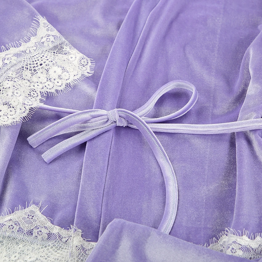 Hiloc Violetinė Sujungimas Velevt Sleepwear Moterų Apdaras Nustatyti 2021 Mezgimo Šilta Pižama Kelnės Su Kratinys Nėrinių Seksualus Kostiumas Rinkiniai Pavasario 2