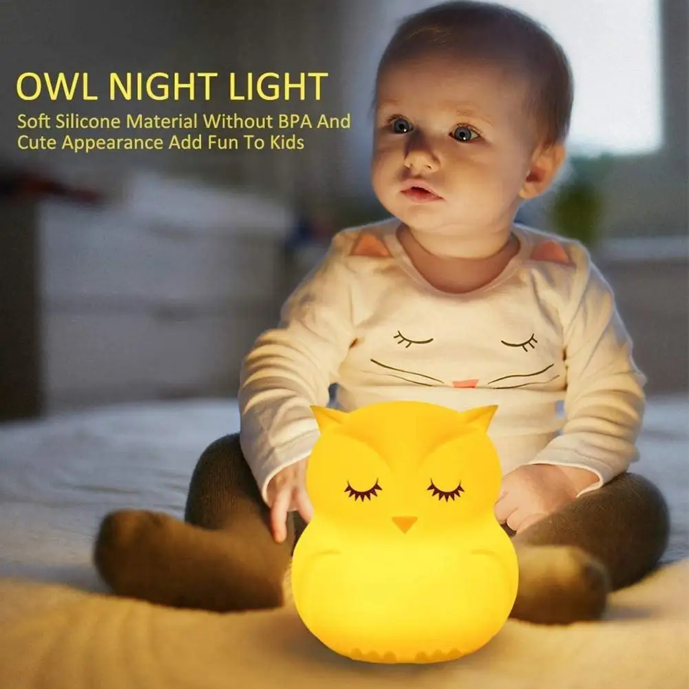 Pelėda Naktį LED Šviesos Jutiklis Nuotolinis Valdymas 9 Spalvų Įkrovimo Kūdikių Naktiniai Pritemdomi USB Silikono Lempa Vaikams W3R5 2