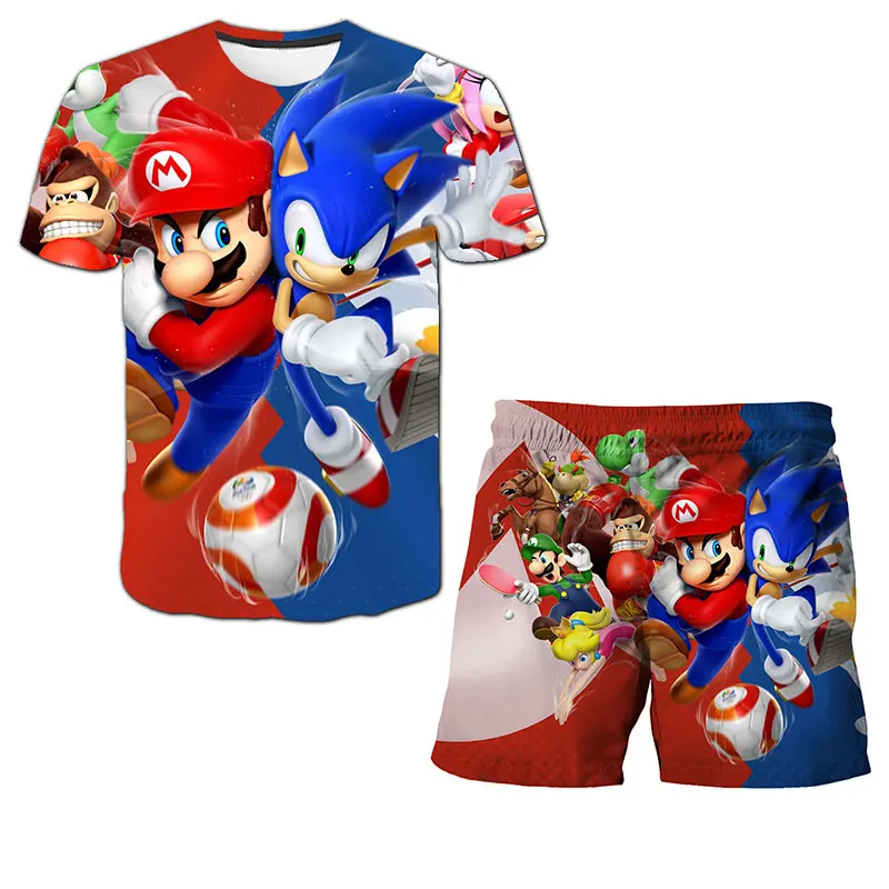 Naujas Animacijos Super Sonic T marškinėliai Kelnės Rinkiniai Anime Vaikams Marškinėliai Vaikams Drabužių Berniukų Marškiniai + Kelnės Vaikams Drabužių Rinkinius, nuo 4 iki 14 Y 2