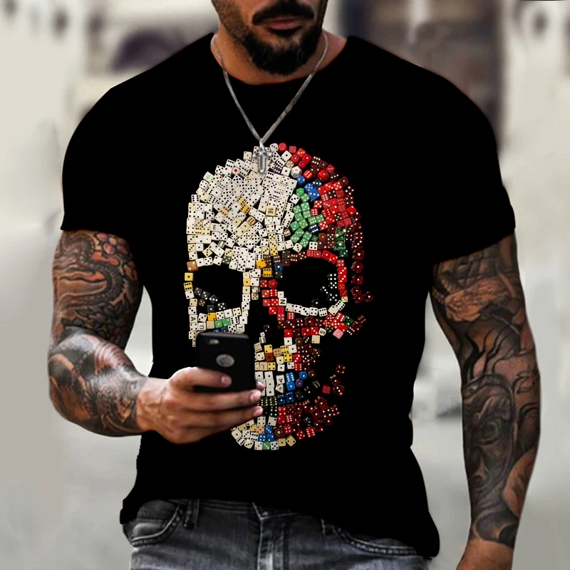 Mados vasaros T-shirt 2021 3D kaukolė spausdinti vyriški trumparankoviai marškinėliai kvėpuojantis atsitiktinis streetwear viršuje negabaritinių vyrų 110-6XL 2