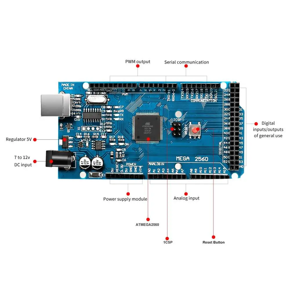MEGA 2560 R3 Valdybos ATmega2560 ATMEGA16U2 su USB Laido Arduino 2