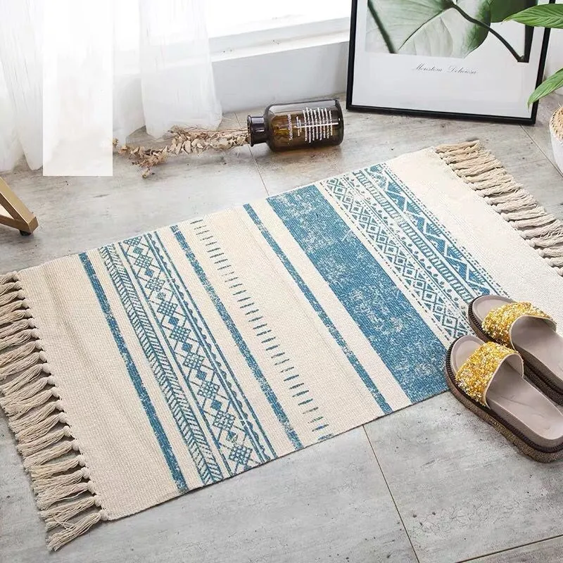 Medvilnės ir lino, rankų darbo austas kilimas gyvenimo kambario, miegamasis etninės stiliaus kilimas bohemiškas stilius mašina galima skalbti namuose kilimėlis 2