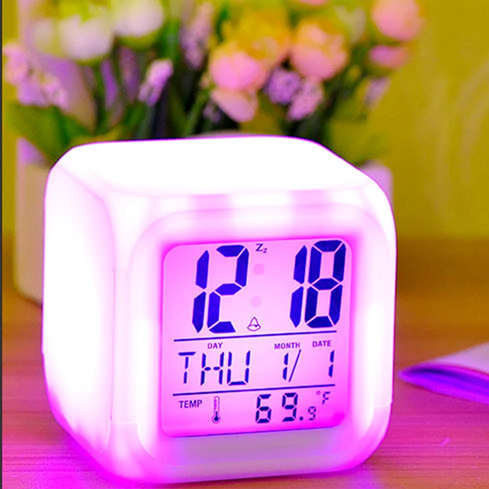 LED Skaitmeninio Žėrintis Žadintuvas 7 Spalvų Multi-Funkcija Miegamojo, Vaikų, Žadintuvas, Termometras Spalva Permainingi Elektroninis Laikrodis 3