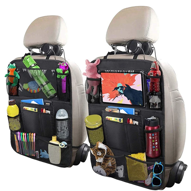 Automobilio Galinės Sėdynės Saugojimo Krepšys su Spauda Ekrano Planšetinio kompiuterio Laikiklį + 9 Sandėliavimo Krepšiai, Kick Mygtukai, Sėdynės Galinį Dangtelį 3