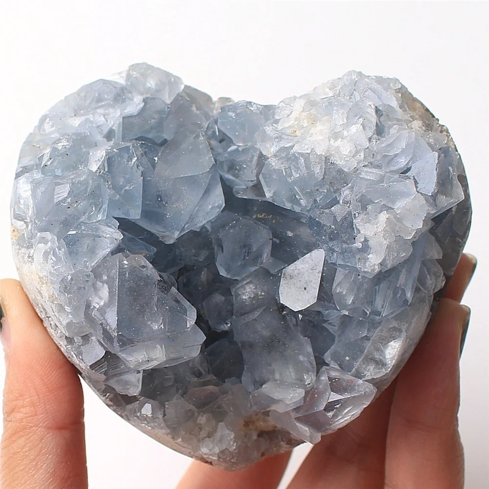 100g-400g Natūralaus Dangus Mėlynas Celestite Kristalų Širdies Formos Kvarco Geode Grupių Gydymo Akmens Dekoras 3