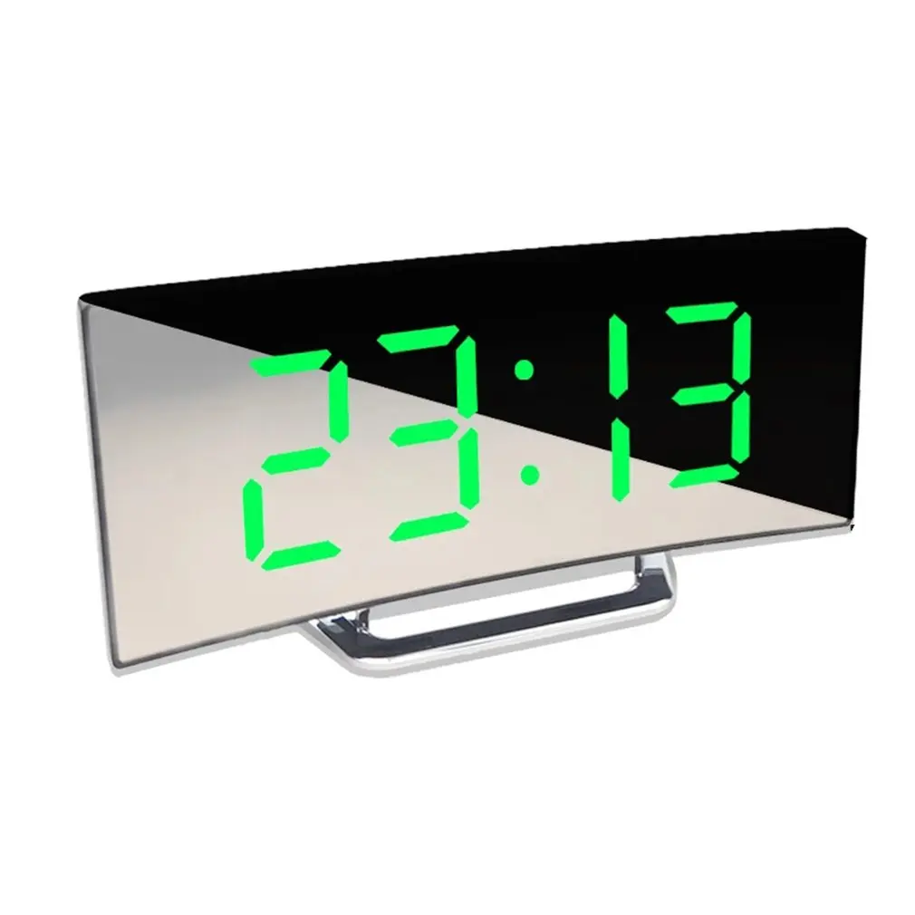 Didelis Ekranas LED Išlenkto Paviršiaus Veidrodis, Laikrodis Silent Alarm Clock Stalo Namų Puošybai Energijos Taupymo Duomenų Saugojimo Laikrodis 3