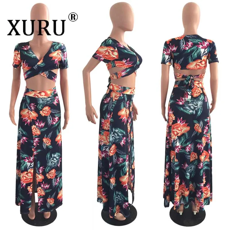 XURU Naujas Moterų Gėlių Suknelė 2 Gabalas trumpomis Rankovėmis Spausdinti Lankas Suknelė Rinkinys 3