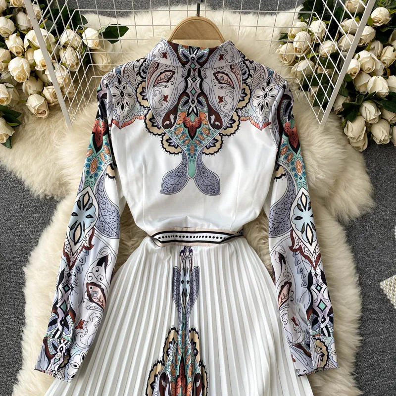 Elegantiškas Retro kilimo ir tūpimo Tako Deaigner Pavasarį, Rudenį Marškinėliai Suknelė Moterims moteriški ilgomis Rankovėmis Printted Slim Plisuotos Vidutinio ilgio Suknelės 3