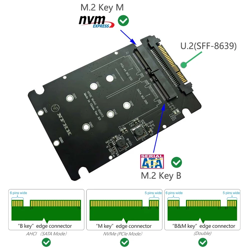 NVME Adapteris Stove M. 2 SSD U. 2 Adapteris 2in1 M. 2 NVMe + M. 2 SATA NGFF SSD su PCI-e U. 2 SFF-8639 Adapter PCIe M2 Konverteris Kortelės 3