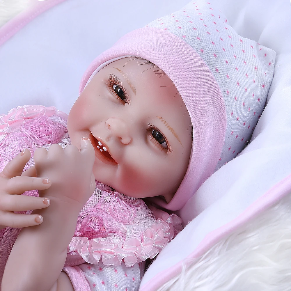 55CM 0-3Month nekilnojamojo baby dydis smile baby dantų realitic reborn baby doll tikroviška, minkšta liesti svertinis kūno lėlės rožinė suknelė 3