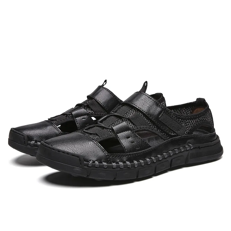 Sandalai vyrų vasaros 2021 nauji vyriški laisvalaikio tuščiaviduriai batus neslidžiais skylę batai minkšto dugno odos vyriški sandalai 3