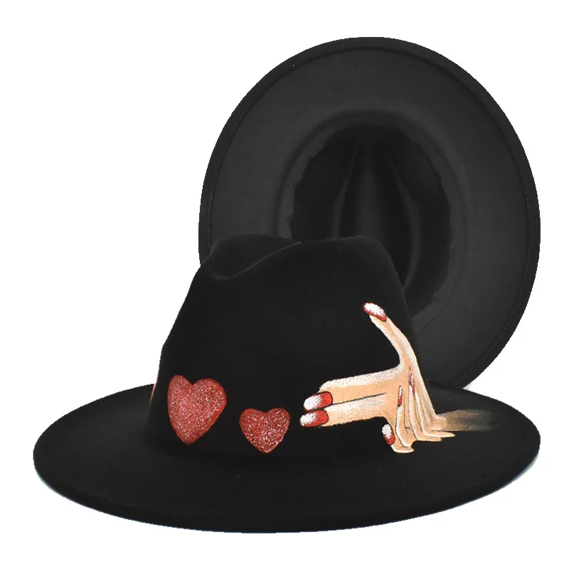 Mados dažytos saulės skrybėlę pavasarį ir rudenį moterų naujos ranka-dažytos vilnonių skrybėlę top hat džiazo skrybėlių mados vyrų vilnonių skrybėlę 3