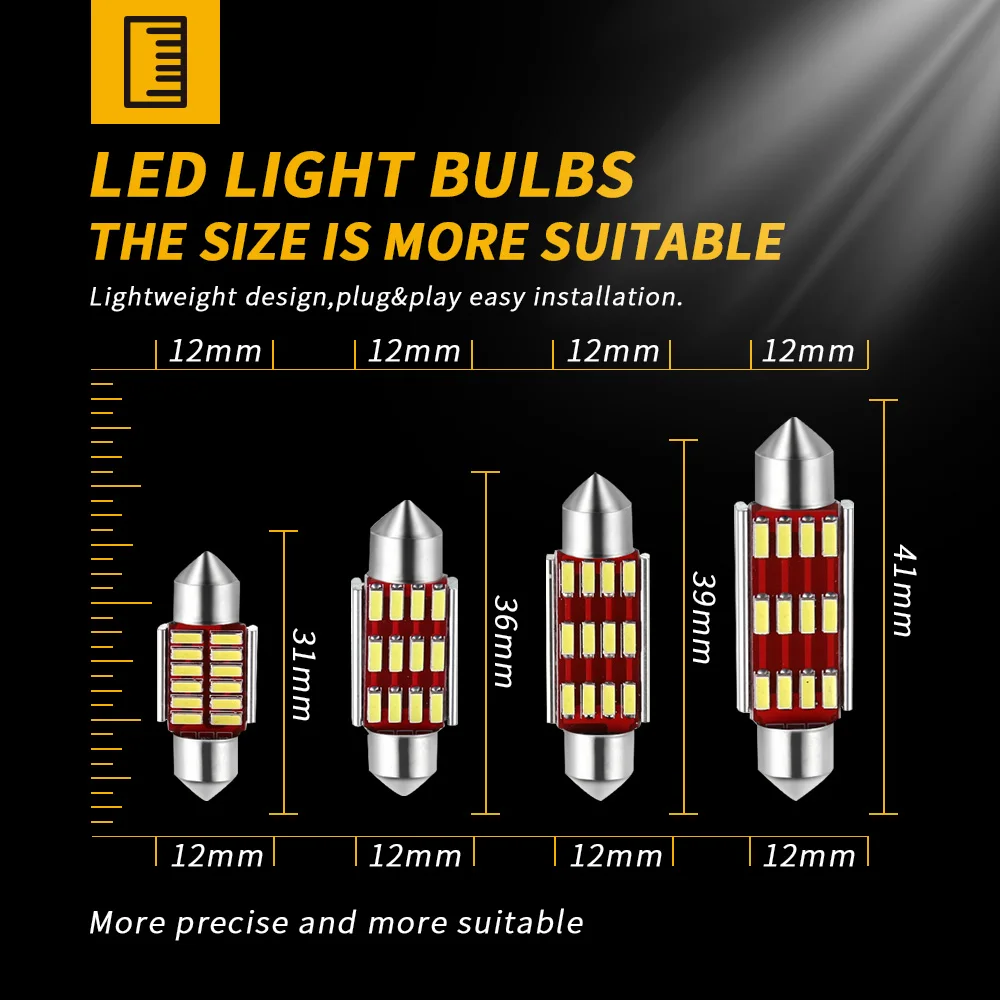 DXZ 50Pcs C5W C10W Canbus LED Lemputes, Girlianda-31MM 36MM 39MM 41MM 4014 chip Automobilio Salono Dome Šviesos Skaitymo Šviesos Auto Lemputė 12V 3