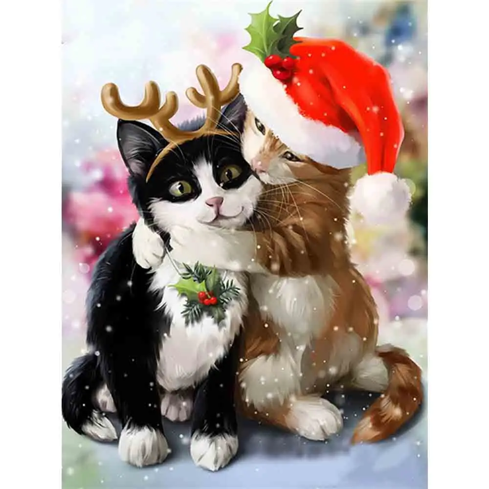 5D kvadratiniu/Apvalus Deimantas Tapybos cute kačių, Diamond Siuvinėjimo Kalėdų katė gyvūnų Namų Dekoro Dovana Mozaikos dekoracijos modelis 3