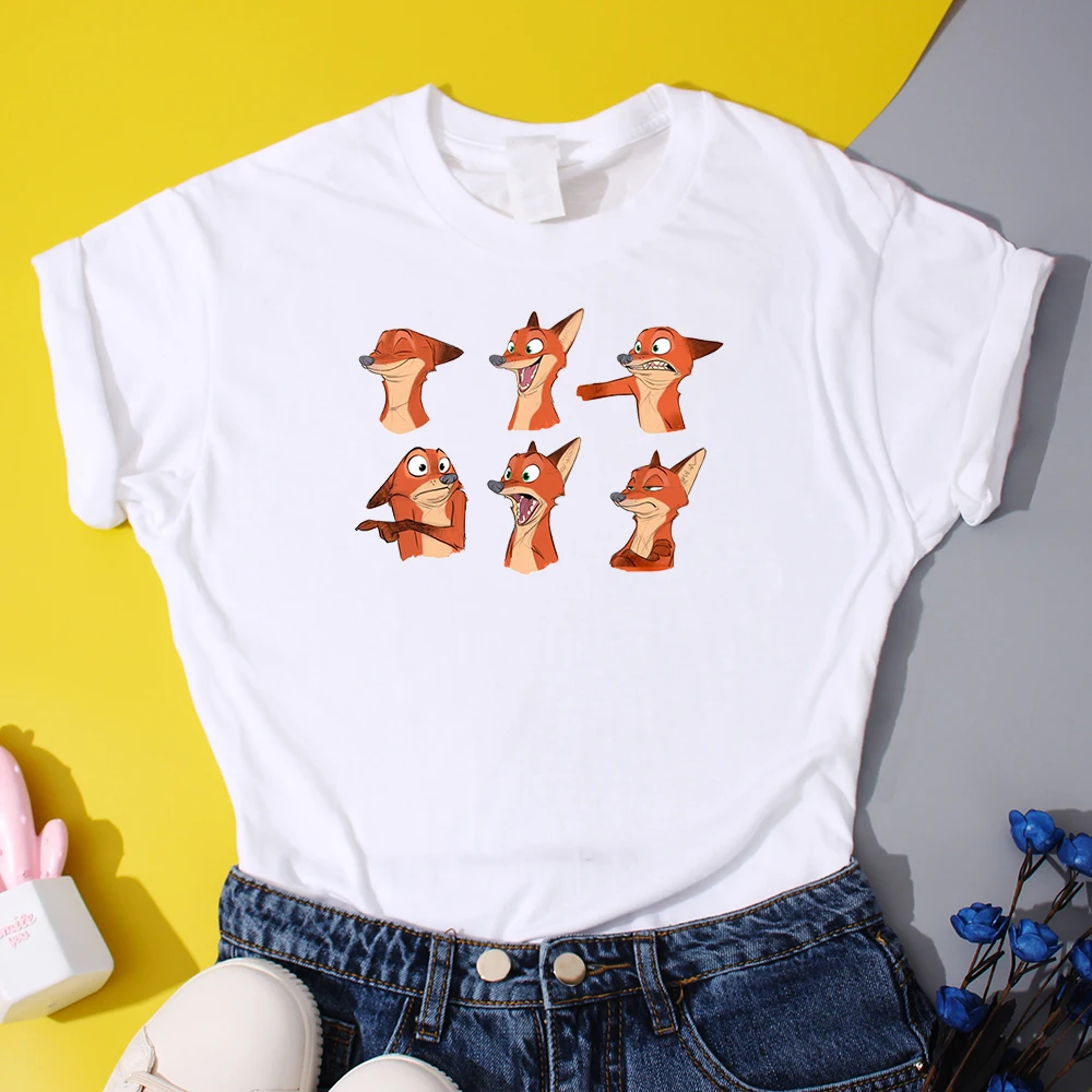 Nick Fox, Judy Triušis Mados marškinėliai Disney Zootopia T-Shirts Vasaros Cool Moterų Tee Marškinėliai Laisvalaikio Kawaii Animacinių filmų Lady Marškinėliai 3