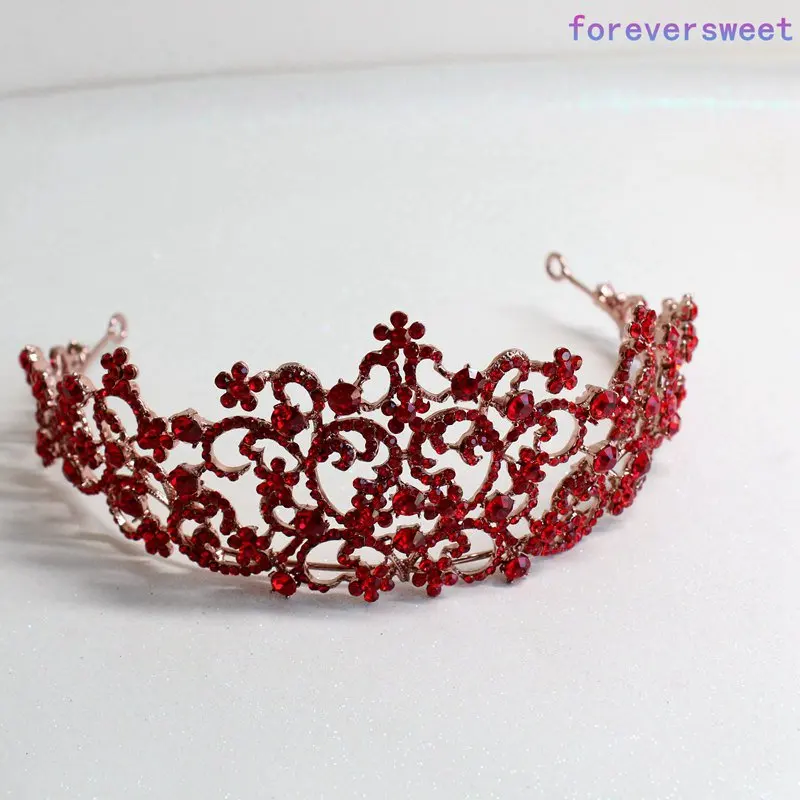 Specialios raudonos kristalų nuotakos tiara plaukų papuošalai, nuotakos tiara ir karūnos, 3