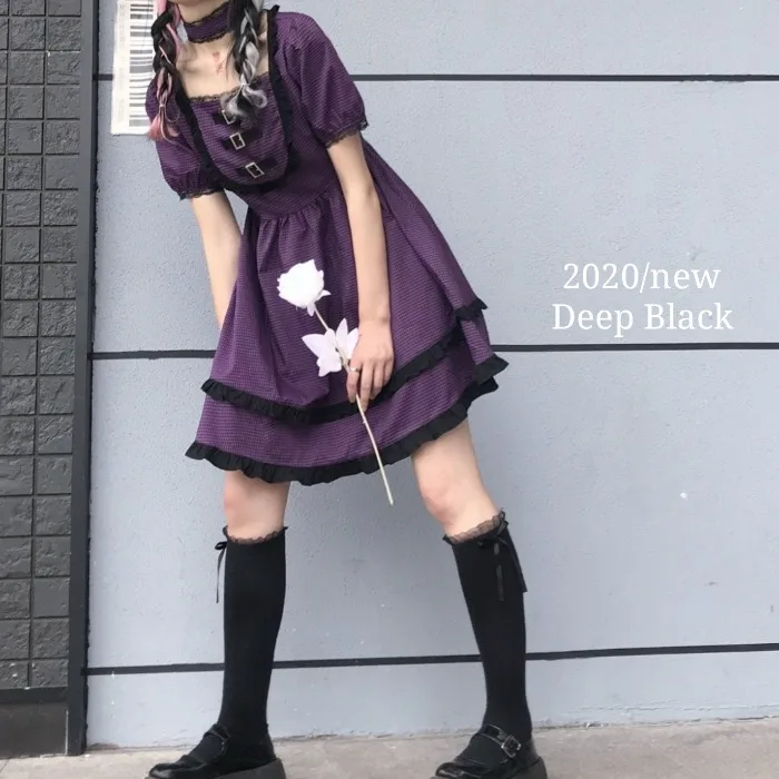 Gothic Lolita Dress Harajuku Vintage Stiliaus Raudonos Pledas Sluoksniuotos Rankovėmis Suknelė Kolegijos Retro Stiliaus Dizaino Prasme Cool Girl 3