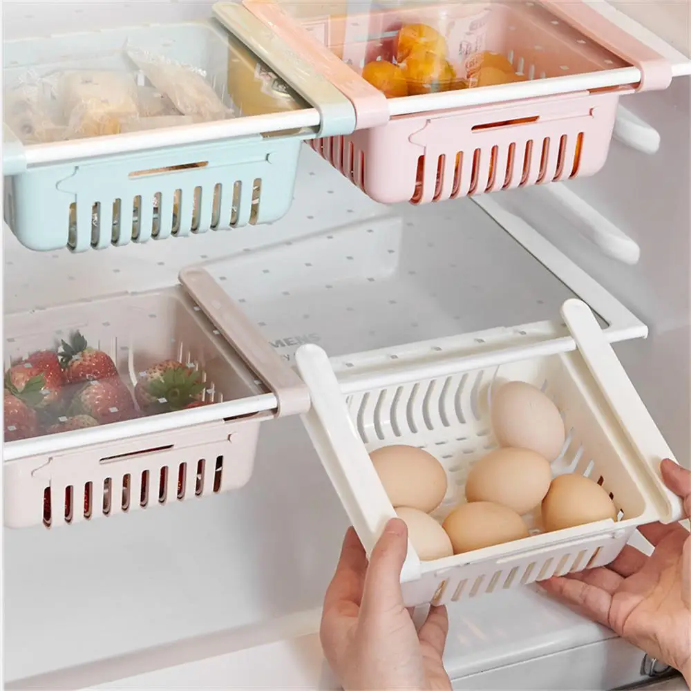 Reguliuojamas Plastikinio Šaldytuvas Laikymo Krepšiai, Traukti iš Stalčių Virtuvės Reikmenys Saugojimo Konteineris Šaldytuvas Organizatorius 3