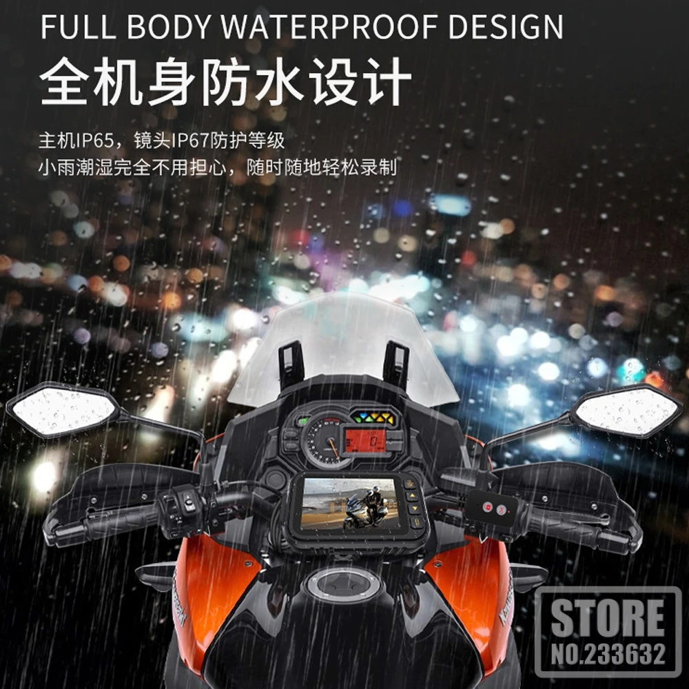 Motociklo DVR Brūkšnys Kamera Full HD 1080P+720P Priekiniai Galinio vaizdo Vandeniui Motociklas, Fotoaparatas, Diktofonas Lauke Motociklo Vairavimo Diktofonas 3