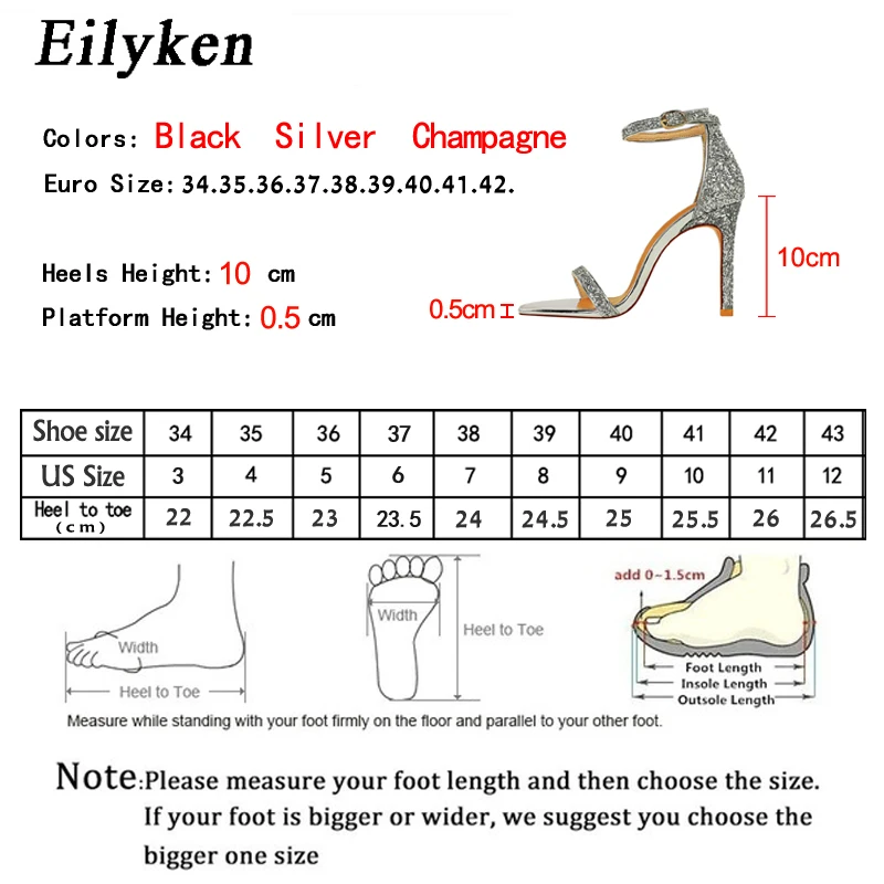 Eilyken Sidabro Šampano Seksualių aukštakulnių Moterų Sandalai Dirželio Sagtis Gladiatorių Moterų Sandalai Stiletto Vestuvių Reino Akmens 3