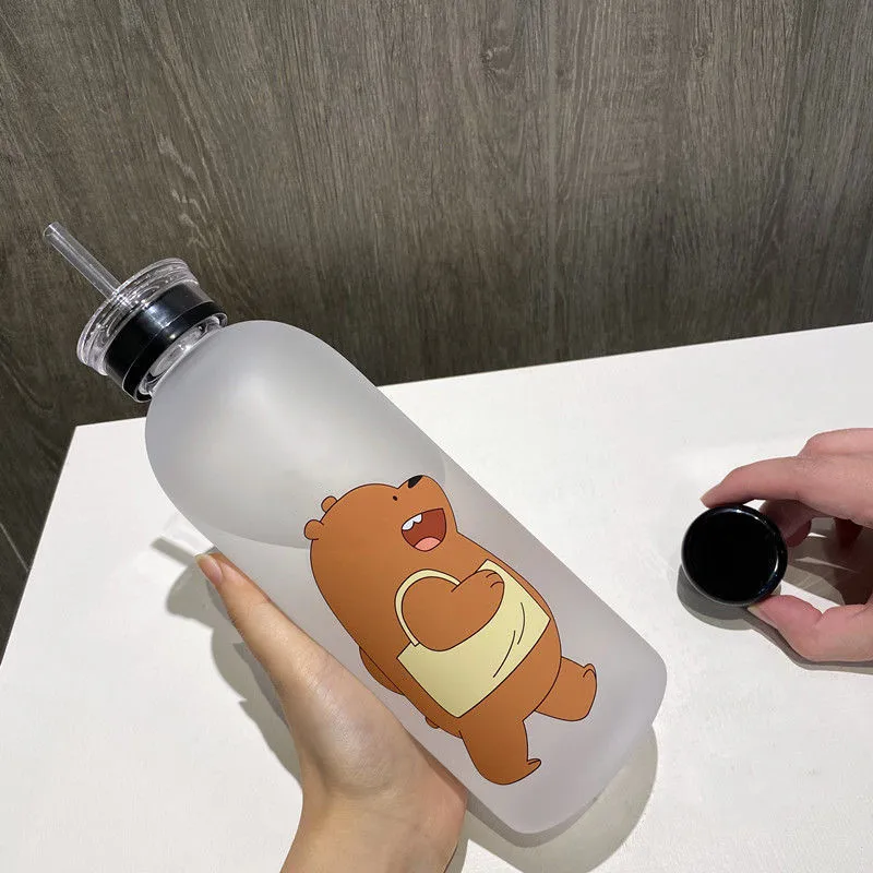 1000ml Plastikinio Butelio Animacinių filmų Matinio Vandens Puodelį nepralaidžiose Drinkware Panda Bear Modelio Skaidrios Sporto Geriamojo Vandens Butelis 3