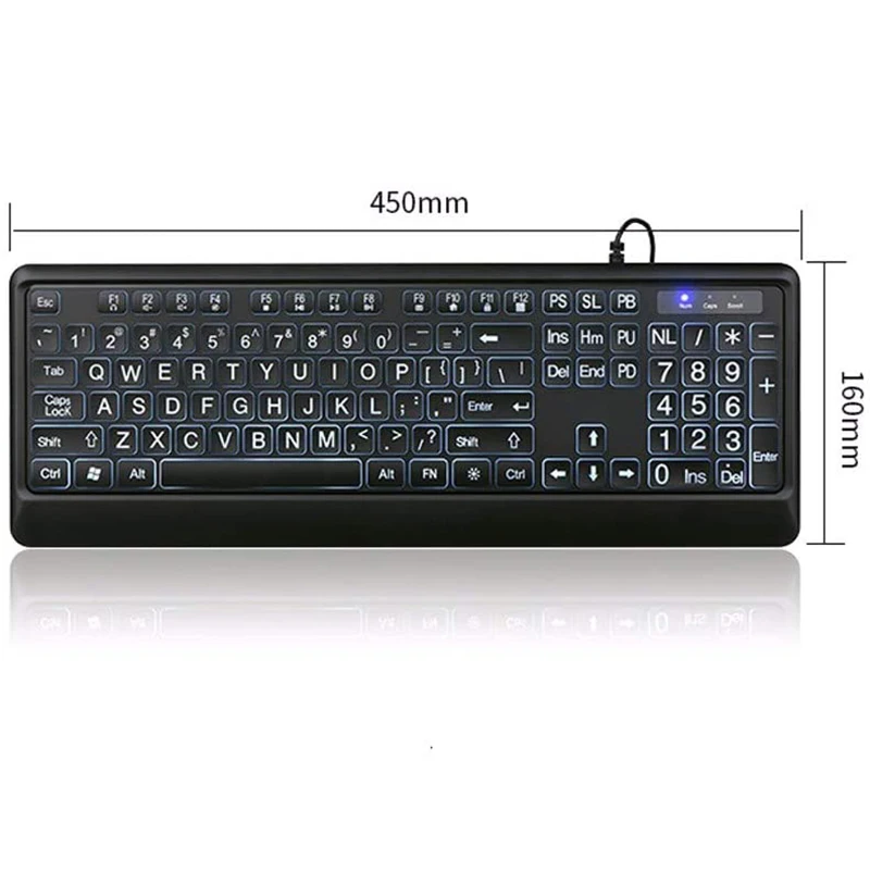 Deluxe Klaviatūra su foniniu Apšvietimu,Didelis Spausdinimo Laidinio USB Klaviatūra su Didelio Kontrasto Klavišus ir Balta Apšviestas LED Kostiumas 3
