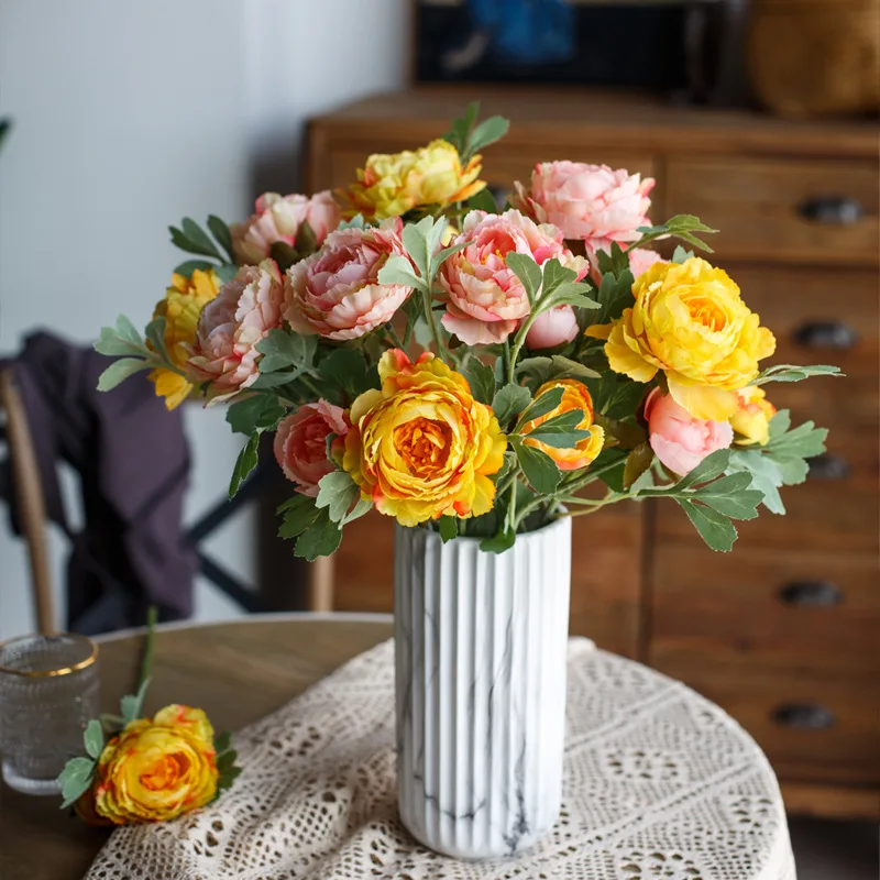 59cm Rose Pink Silk Bijūnas Dirbtinių Gėlių Puokštė Pigūs Netikrą Gėlės Namuose Vestuvių patalpų Apdaila 3