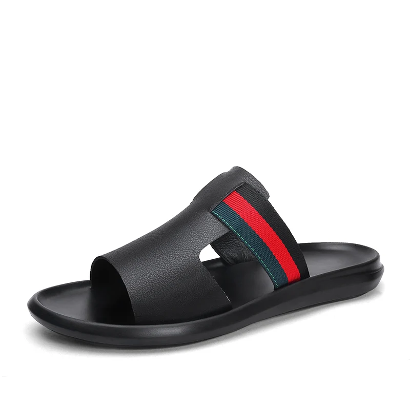 2021 mens sandalas prabangus natūralios odos šlepetės vasaros Aukštos Kokybės sandalai paslysti ant lengvas, kvėpuojantis juoda 3