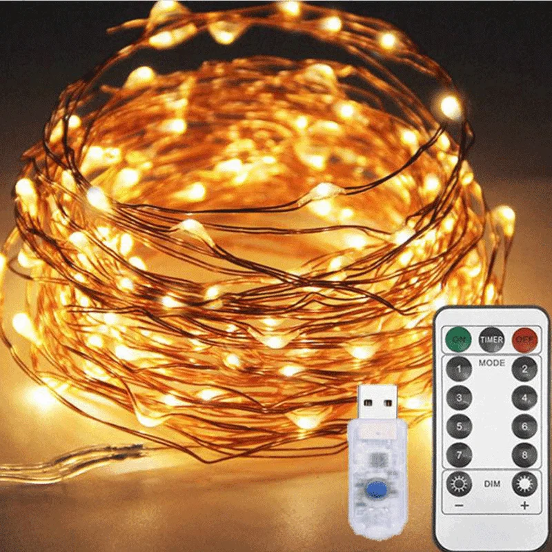 50/100/200 LED Varinės Vielos String Žibintai USB Kištukas, Pasakų Žibintai su Nuotolinio 8 Režimai Kalėdinė Girlianda Vandeniui Lauko Žibintai 3