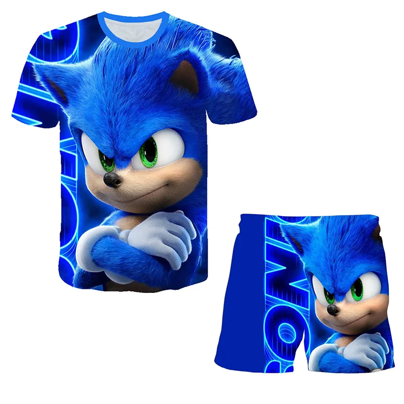 Naujas Animacijos Super Sonic T marškinėliai Kelnės Rinkiniai Anime Vaikams Marškinėliai Vaikams Drabužių Berniukų Marškiniai + Kelnės Vaikams Drabužių Rinkinius, nuo 4 iki 14 Y 3