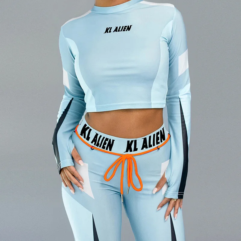 Meqeiss 2020 naujas sportwear moterų atsitiktinis fitneso rinkiniai, letter spausdinimo dviejų dalių kostiumai tampri pasėlių marškinėlius aukštos juosmens legging 3